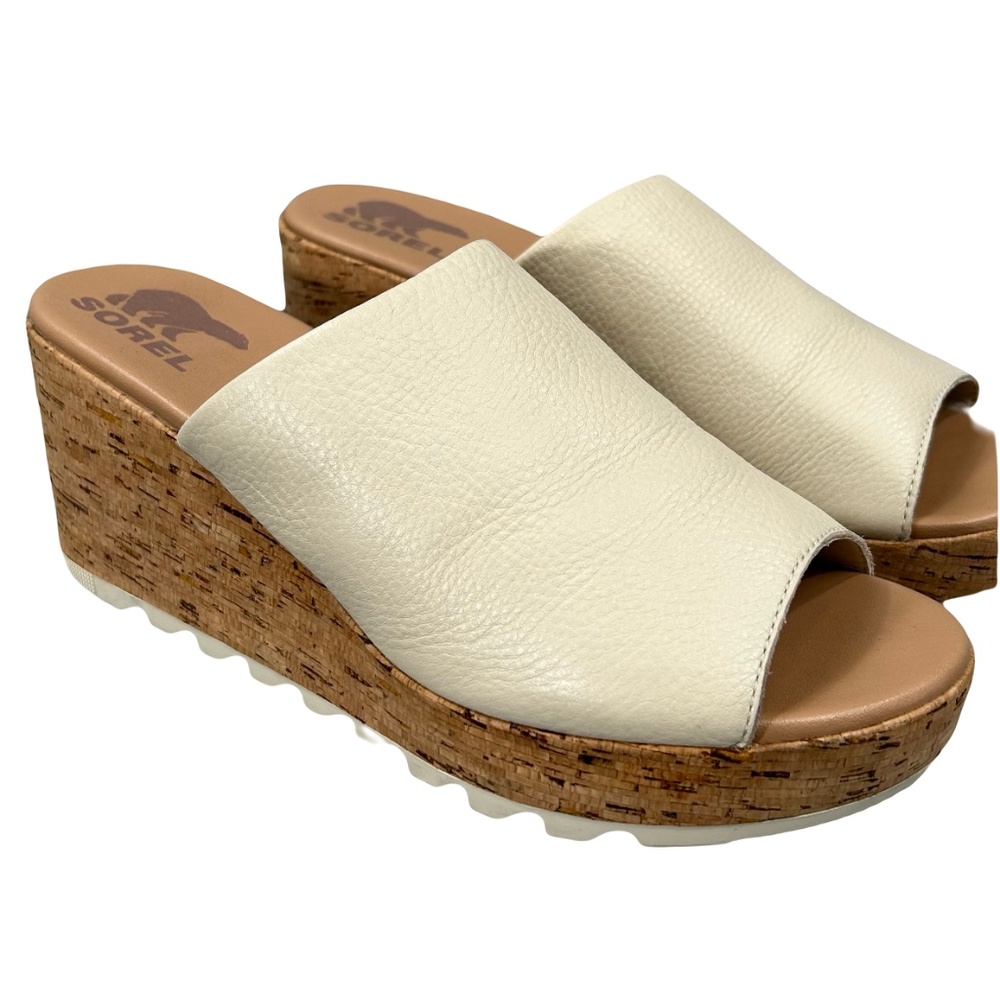 Sorel Cameron Wedge Chalk White Cork Wedge Mule Sandal Size 8.5 - Picture 3 of 11